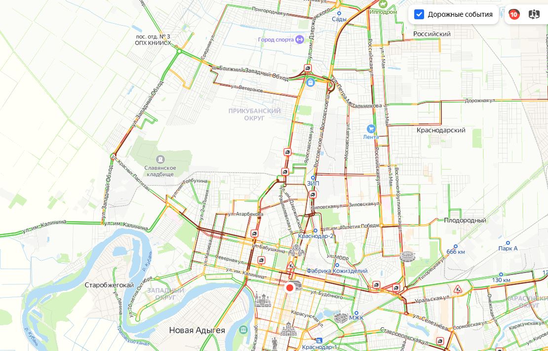 Дождь 22 ноября сделал пробки в Краснодаре 10-балльными